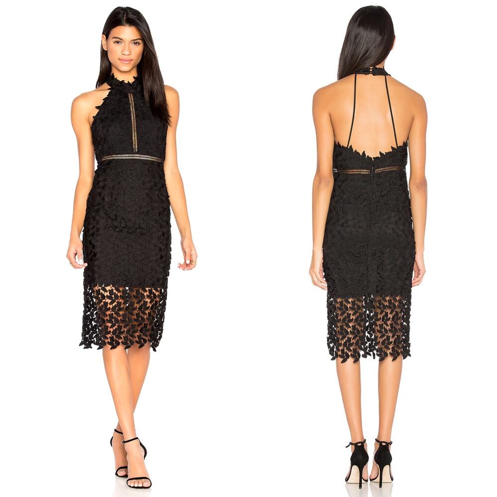 Bardot Gemma Dress in Black Lace Halter Neck Size 4 XS Open Back Cocktail Sexy